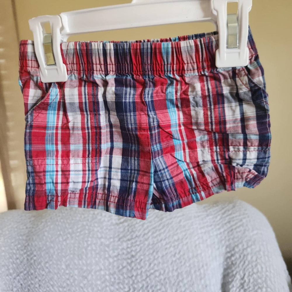 Plaid Kids Shorts - Red and Blue